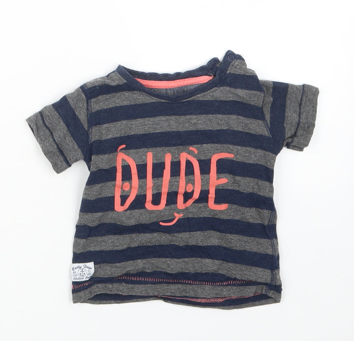 Earlydays Boys Blue Striped Basic T-Shirt Size 9-12 Months