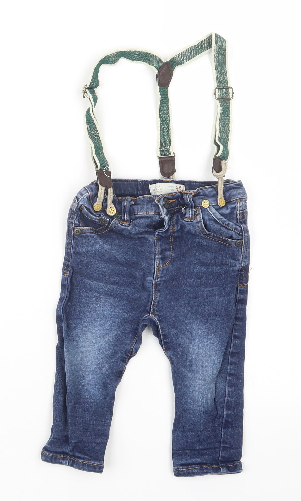 Zara Boys Blue  Denim Cargo Jeans Size 9-12 Months