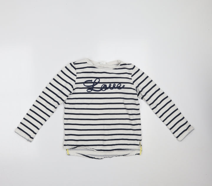 F&F Girls White Striped Pullover Jumper Size 9-10 Years