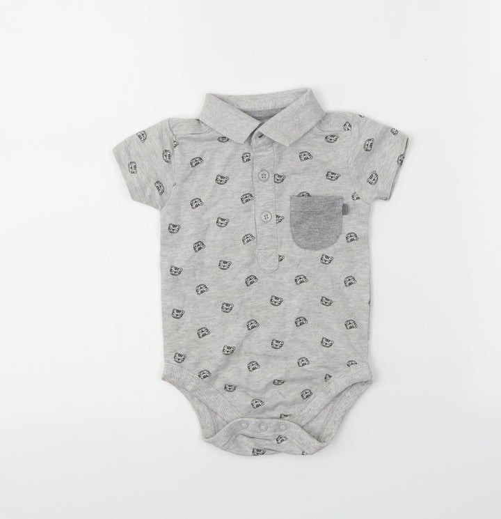 George Baby Grey Animal Print Babygrow One-Piece Size 6-9 Months