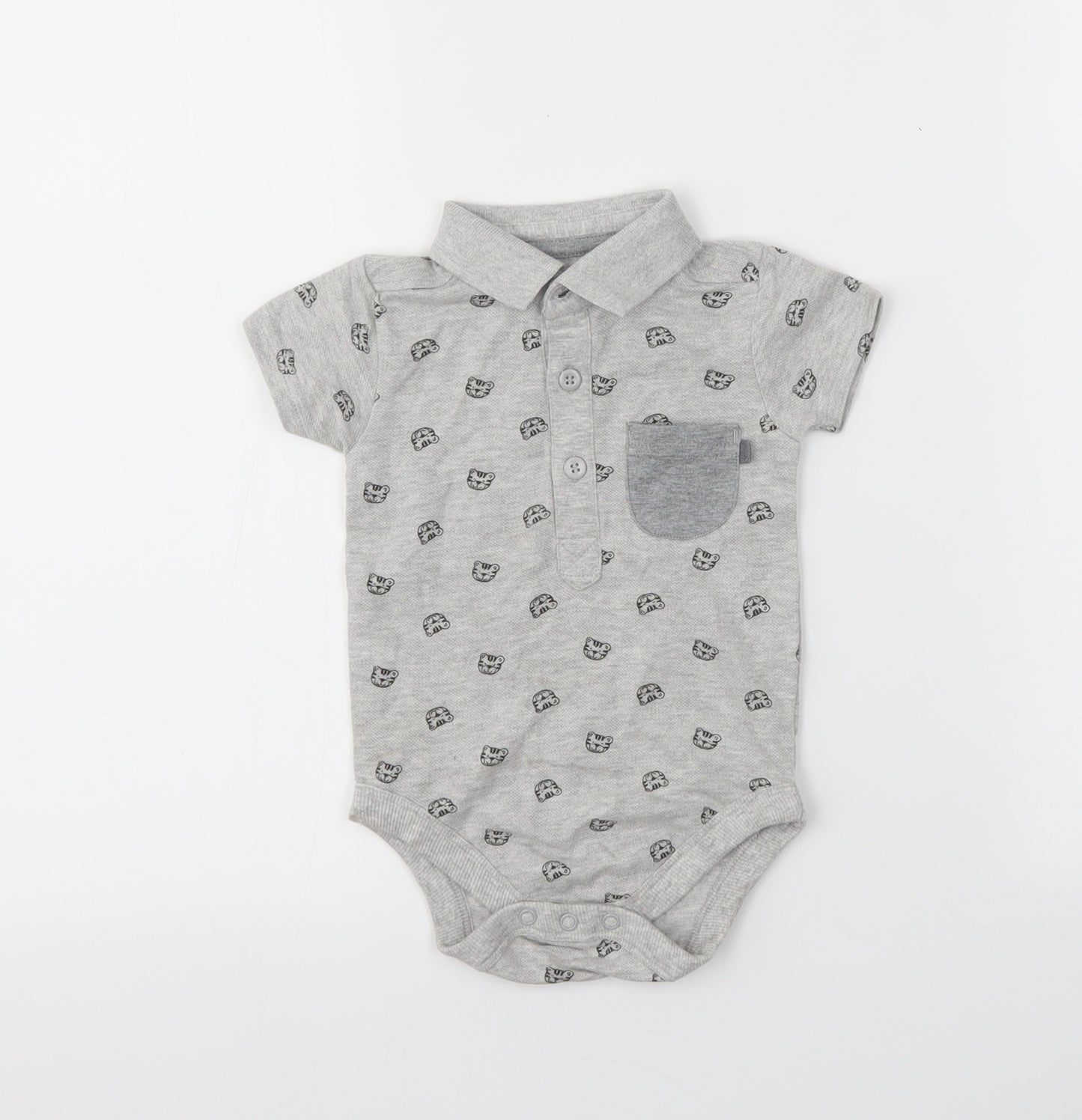 George Baby Grey Animal Print  Babygrow One-Piece Size 6-9 Months