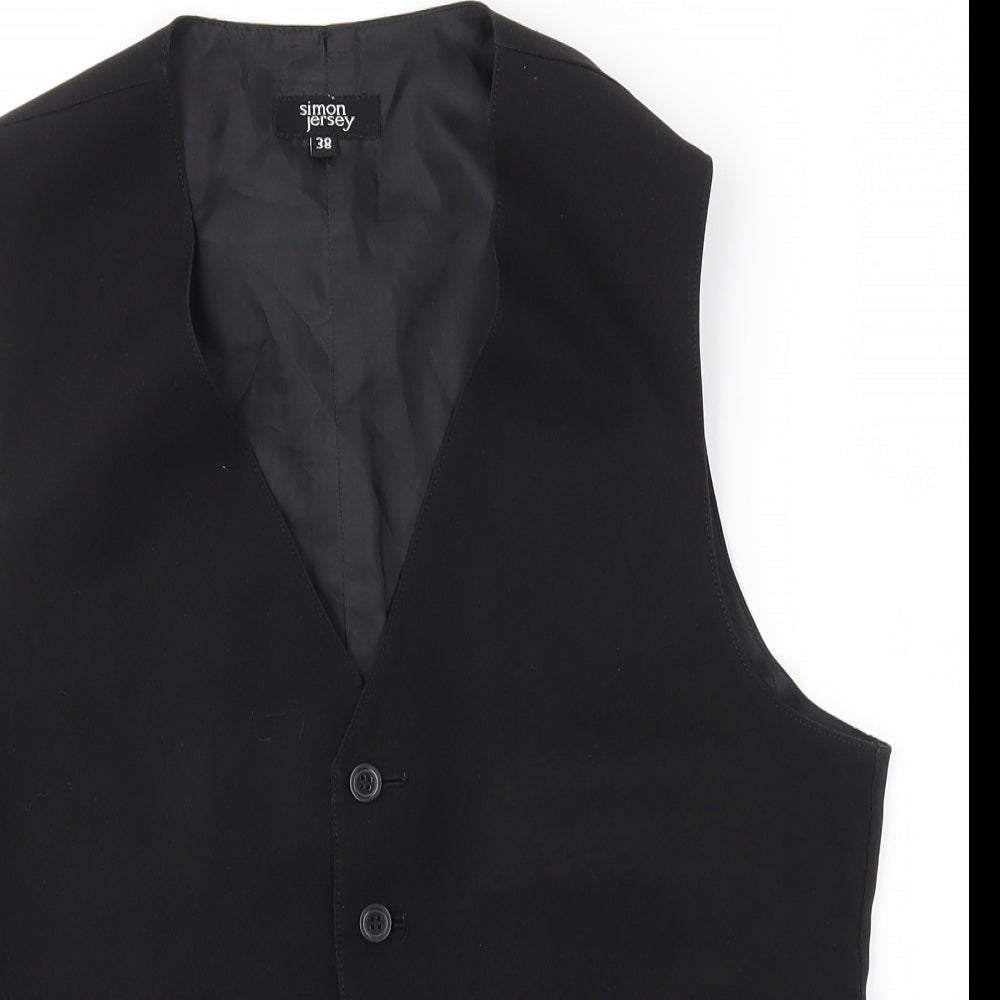 simon jersey Mens Black   Jacket Suit Waistcoat Size 38