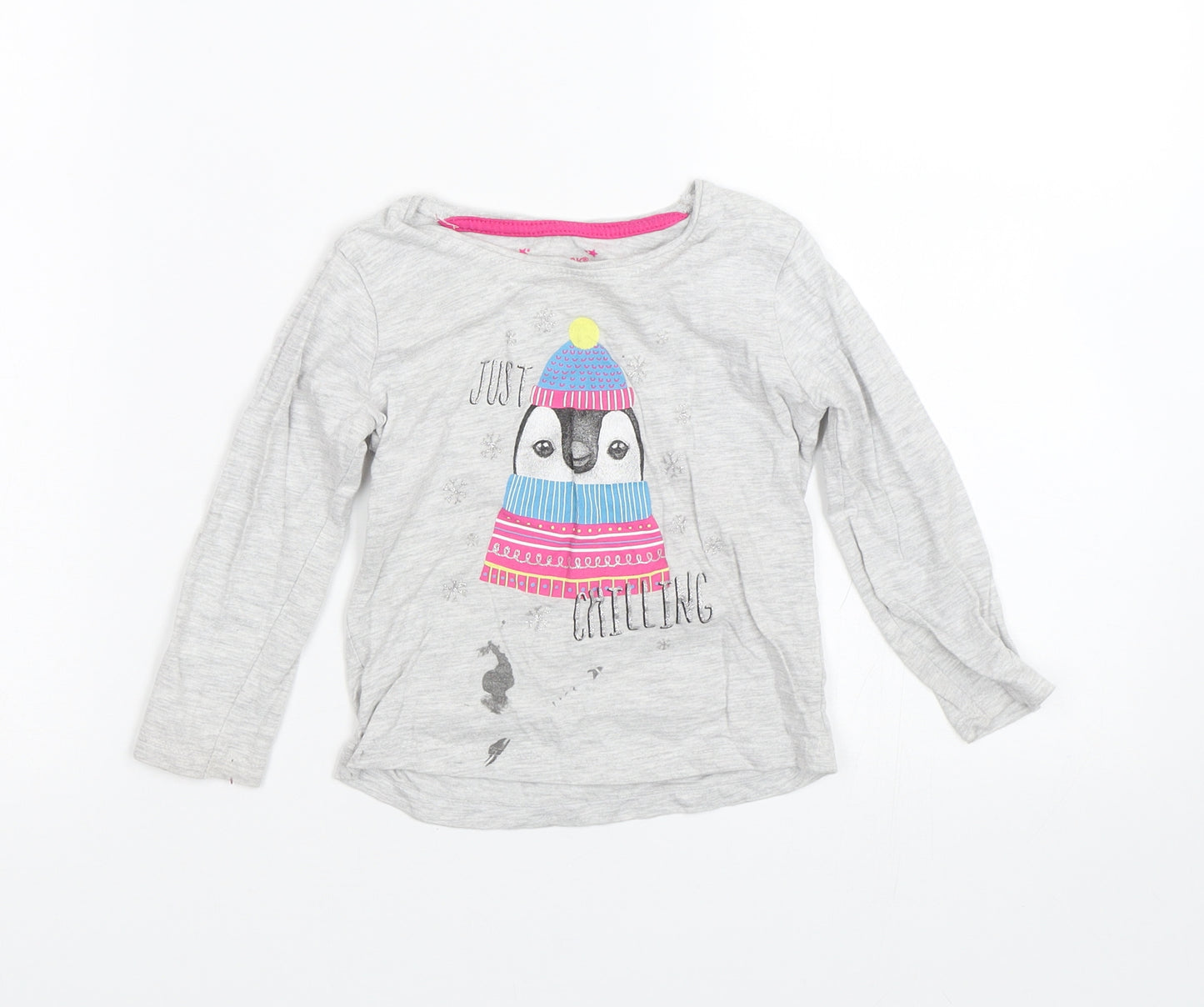 Primark Girls Grey   Top Pyjama Top Size 2-3 Years  - Penguin