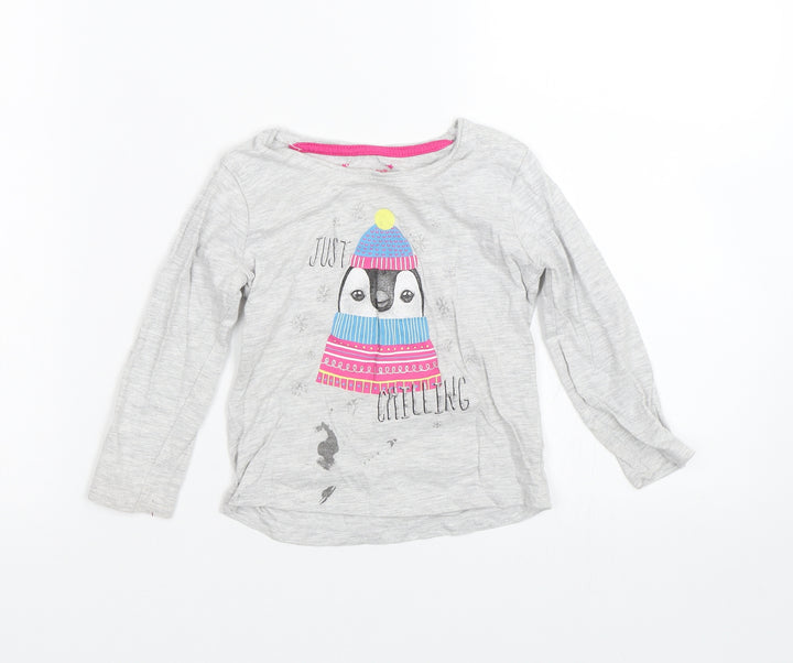 Primark Girls Grey   Top Pyjama Top Size 2-3 Years  - Penguin