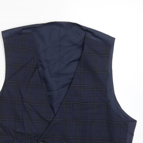 M&S Mens Blue Check  Jacket Suit Waistcoat Size L