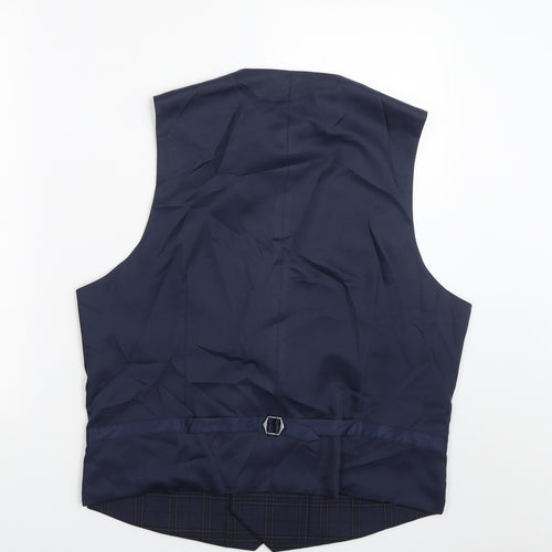 M&S Mens Blue Check  Jacket Suit Waistcoat Size L