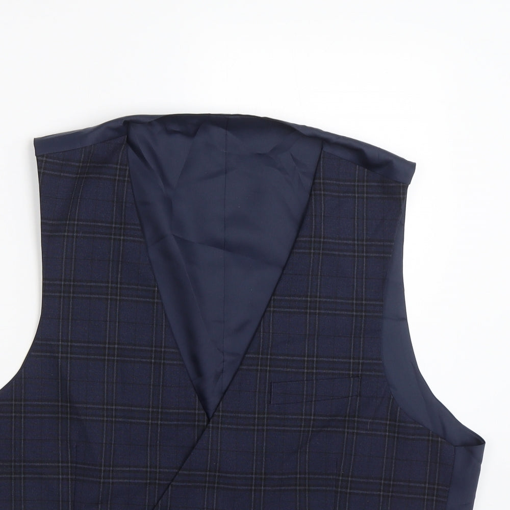 M&S Mens Blue Check  Jacket Suit Waistcoat Size L