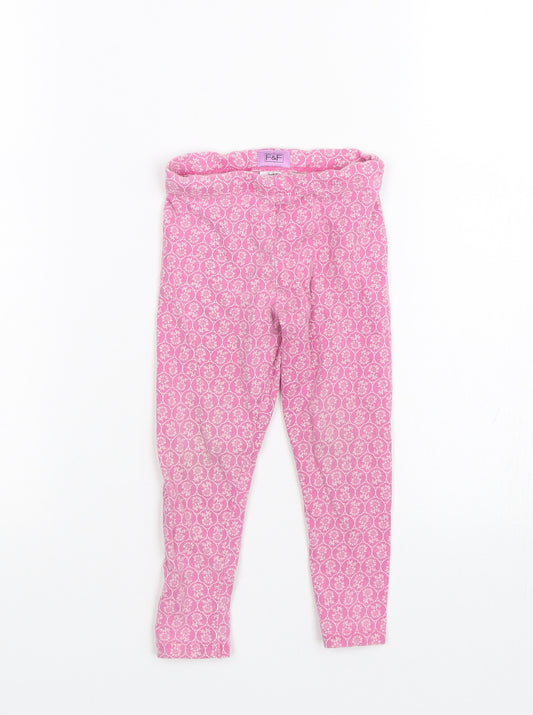 F&F Girls Pink Floral  Jegging Trousers Size 2-3 Years - Leggings