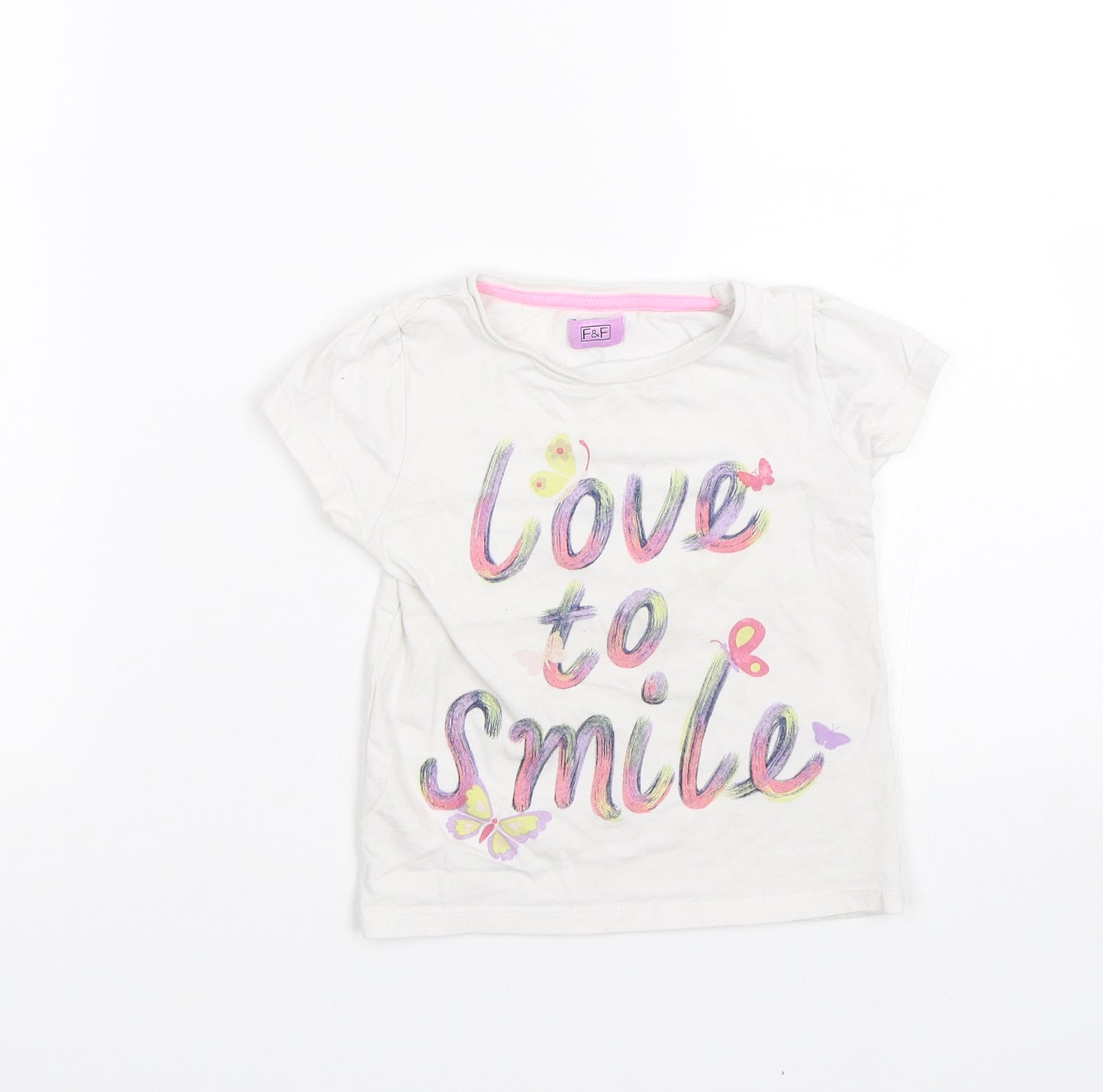 F&F Girls White   Basic T-Shirt Size 2-3 Years