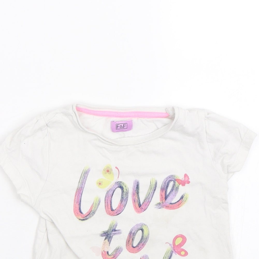 F&F Girls White   Basic T-Shirt Size 2-3 Years