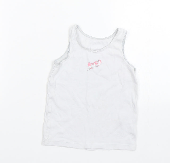 M&S Girls White Basic Tank Size 3-4 Years - Birds