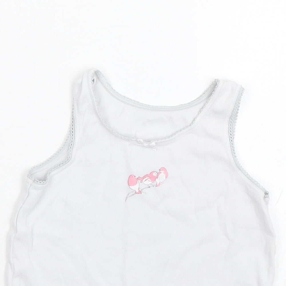 M&S Girls White   Basic Tank Size 3-4 Years  - Birds