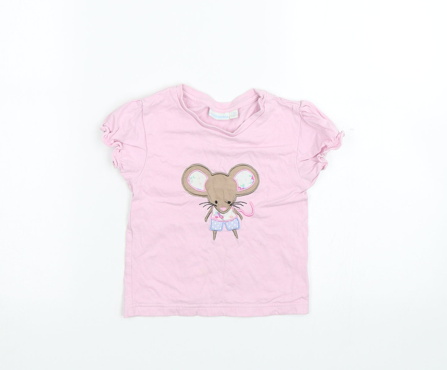 JoJo Maman Bébé Girls Pink   Basic T-Shirt Size 2-3 Years  - mouse