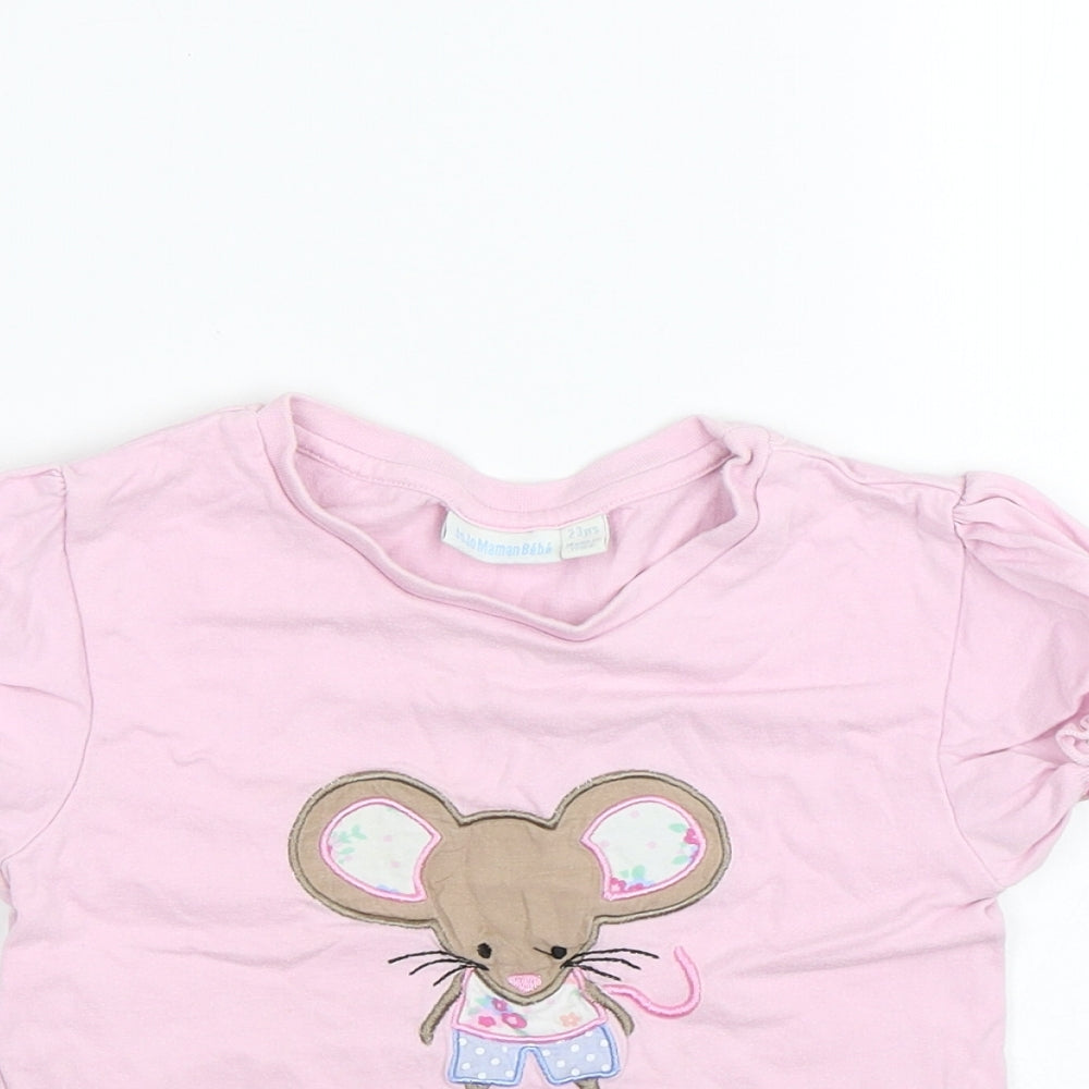 JoJo Maman Bébé Girls Pink   Basic T-Shirt Size 2-3 Years  - mouse