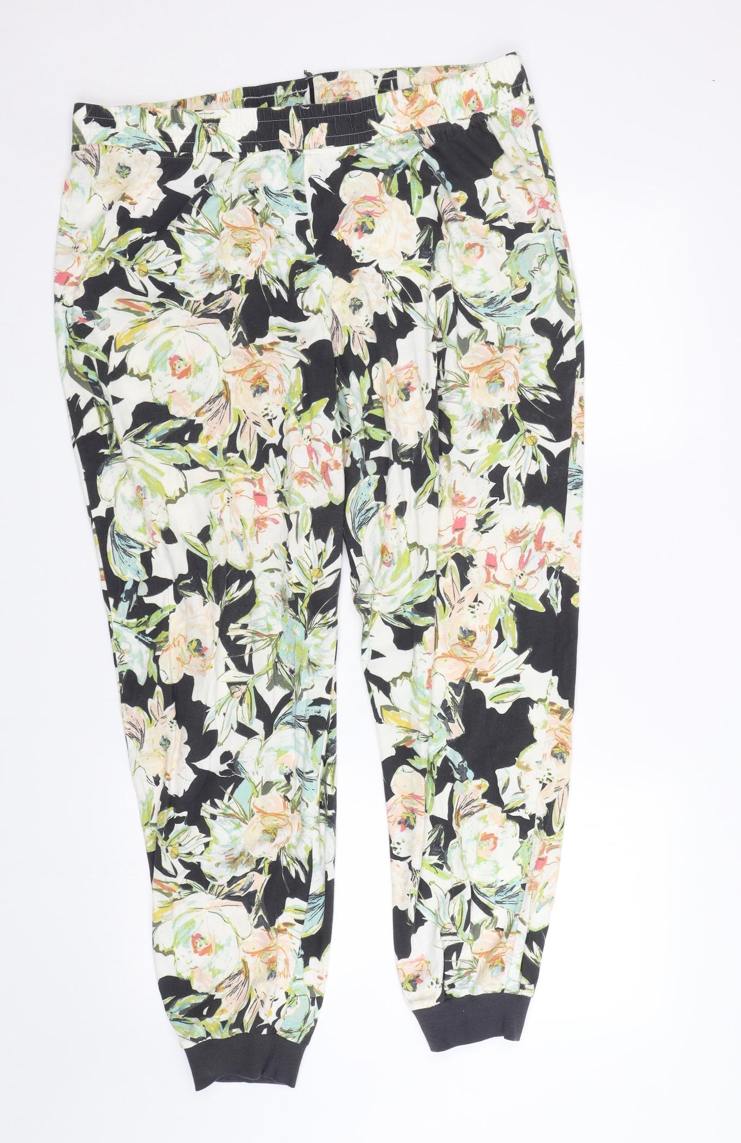 M&S Womens Black Floral  Capri Trousers Size 18 L27 in