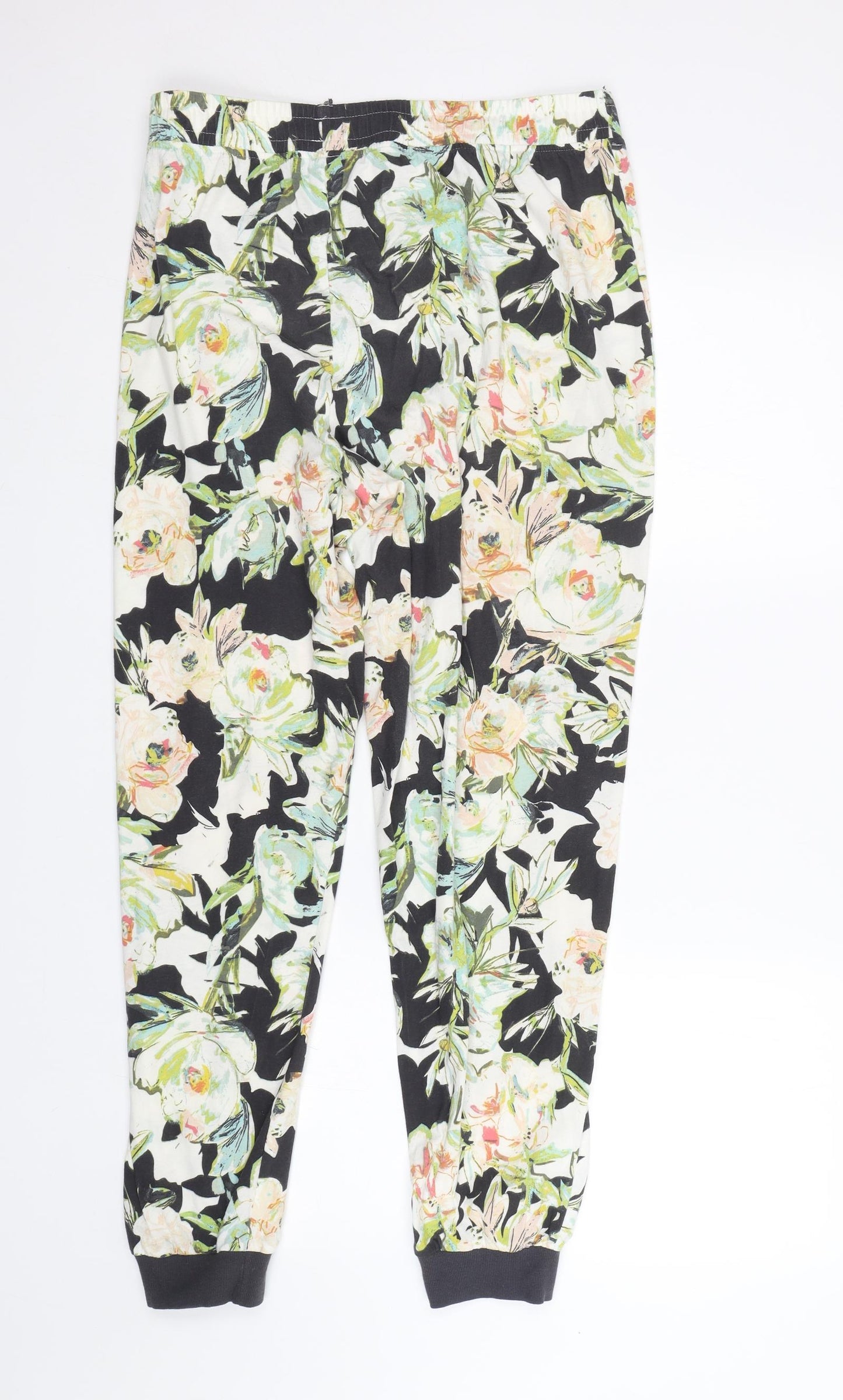 M&S Womens Black Floral  Capri Trousers Size 18 L27 in