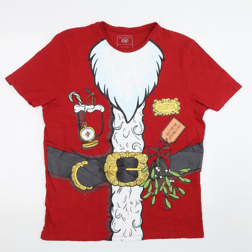 F&F Mens Red    T-Shirt Size L  - Santa