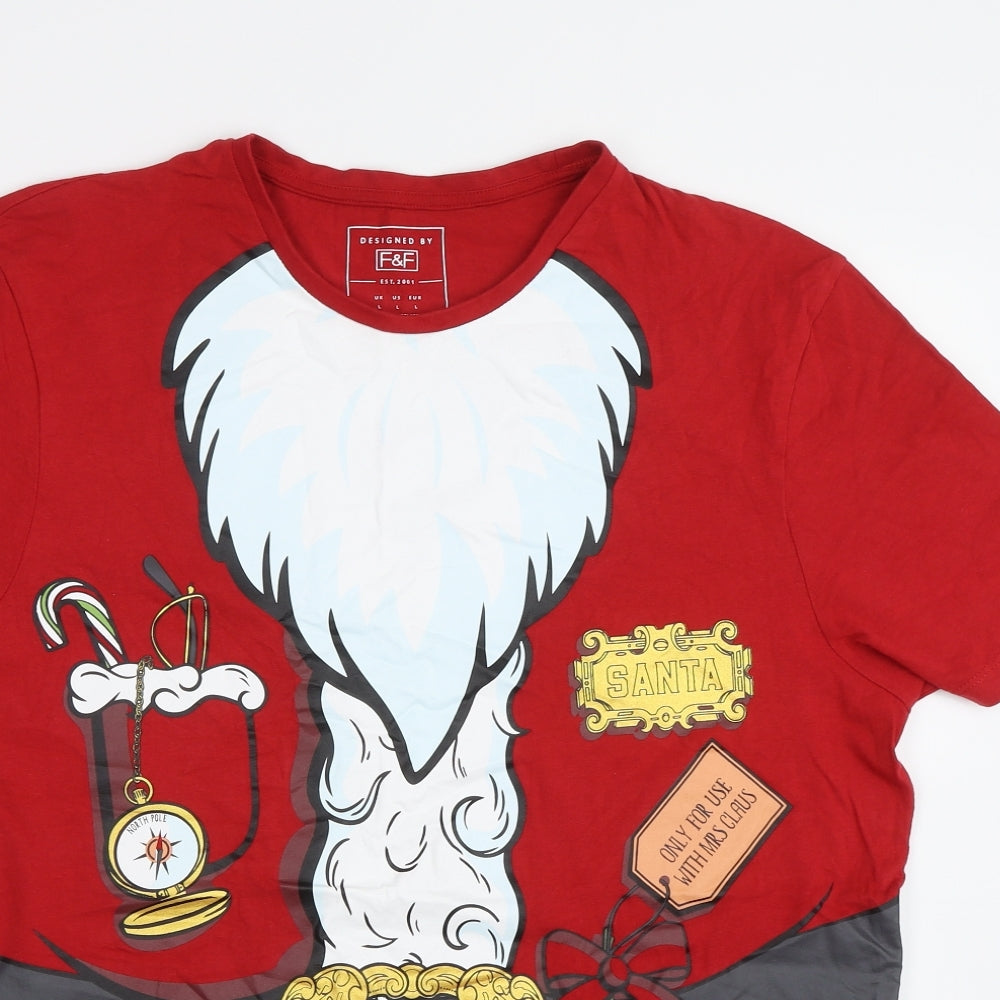 F&F Mens Red    T-Shirt Size L  - Santa