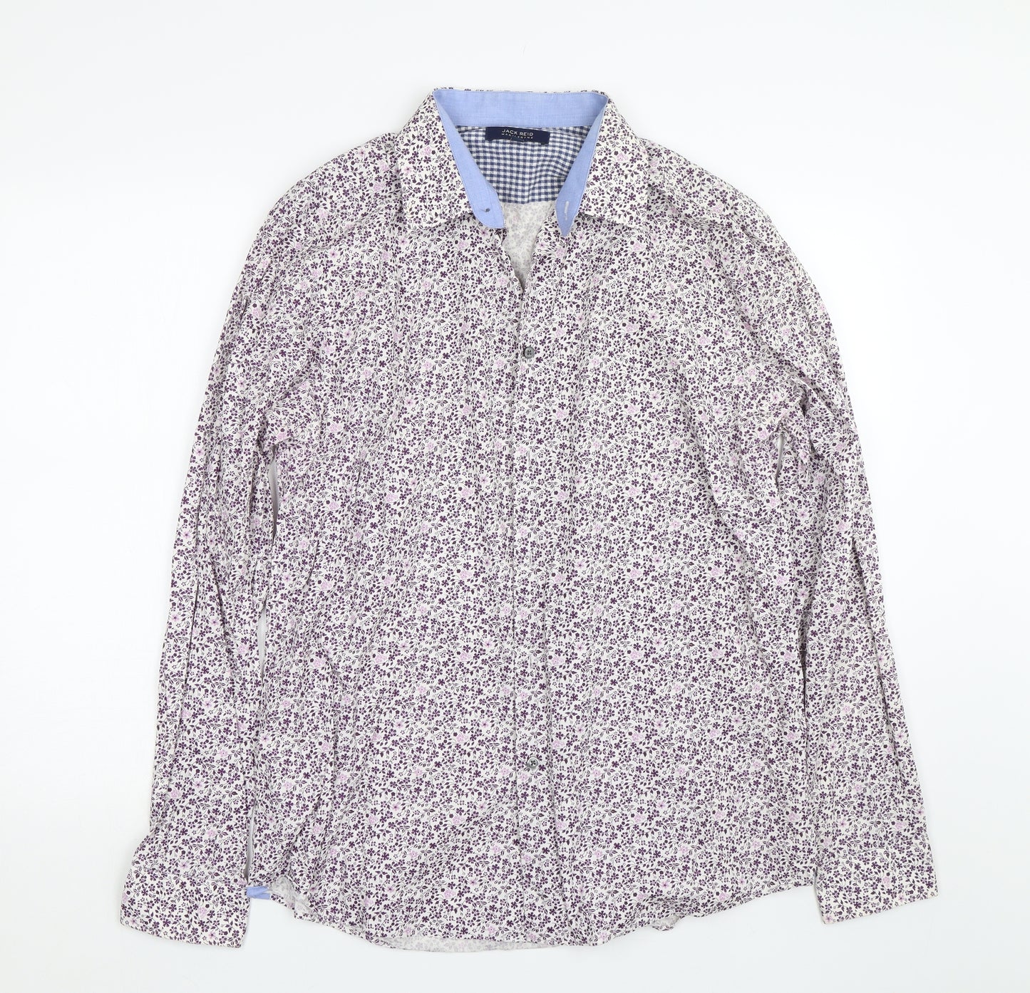 BHS Mens White Floral   Button-Up Size L