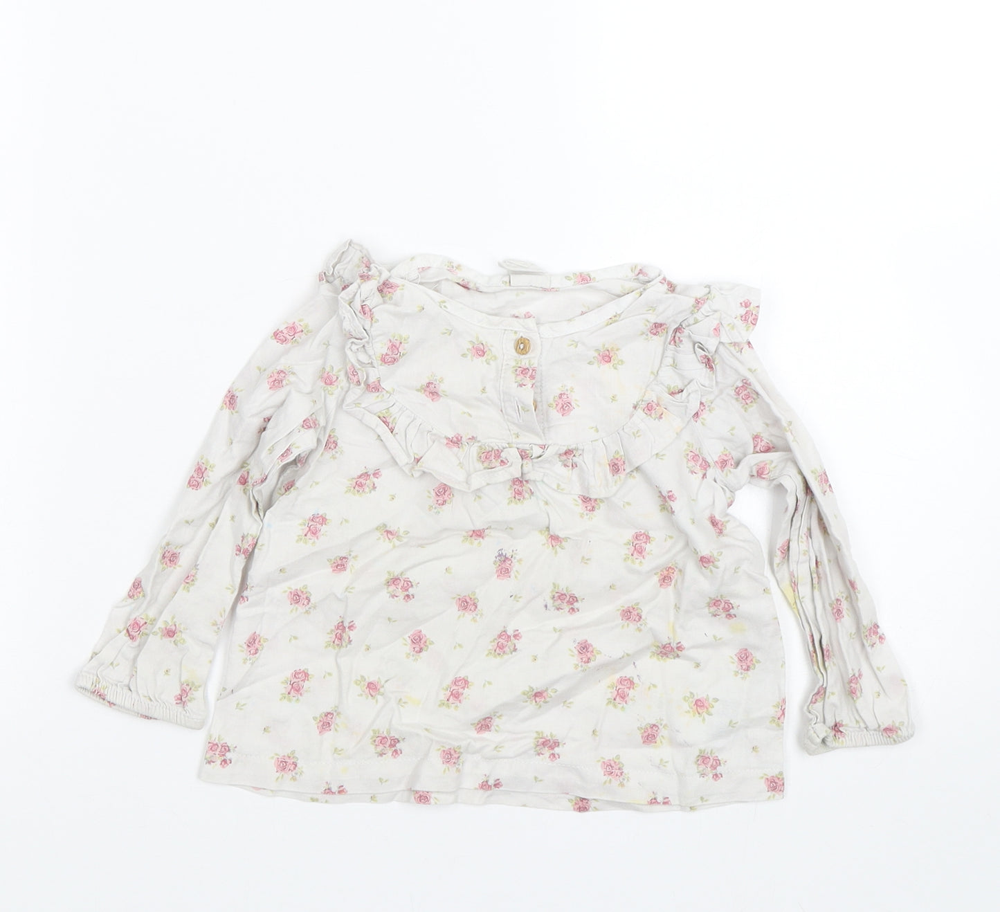 H&M Girls White Floral  Basic T-Shirt Size 12-18 Months