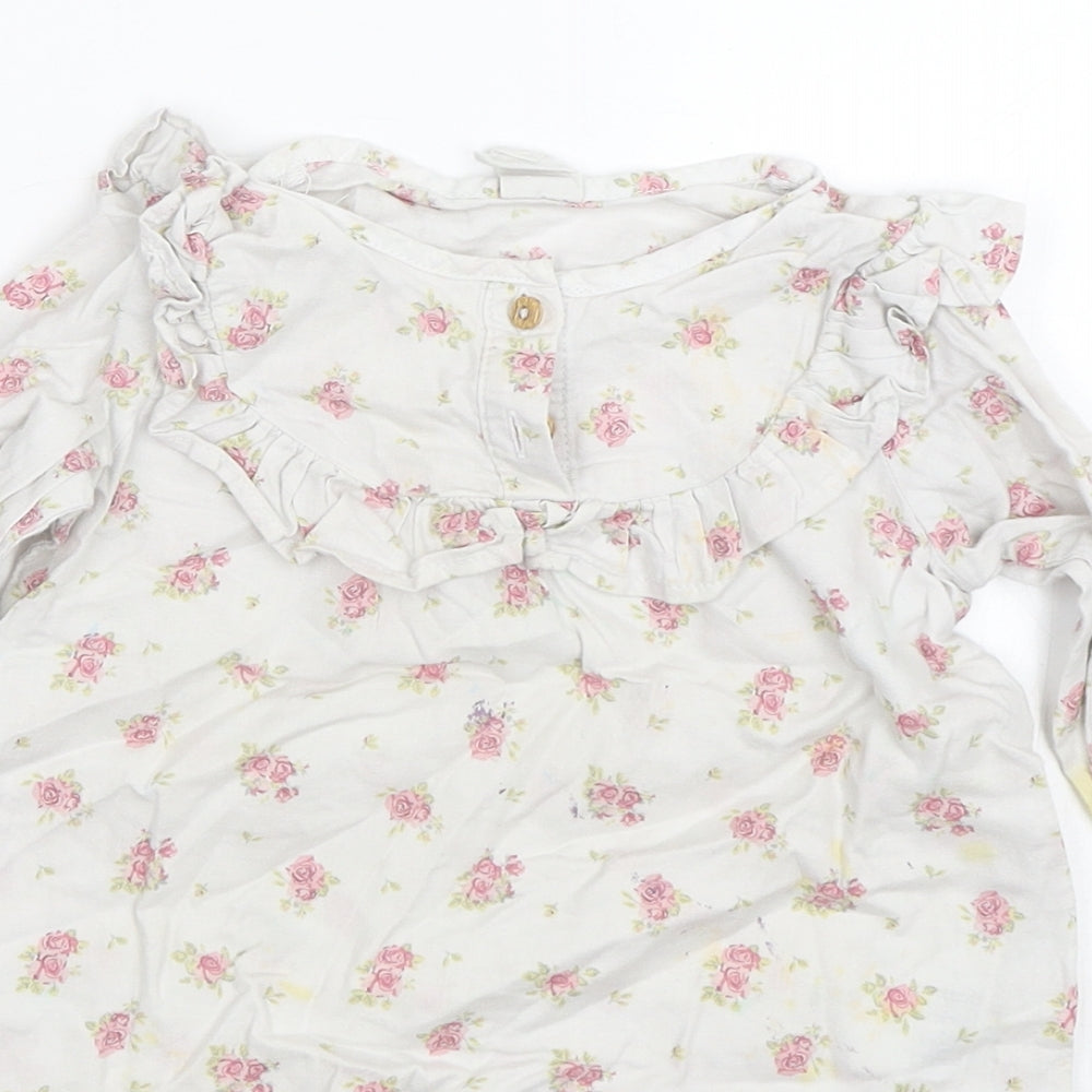 H&M Girls White Floral  Basic T-Shirt Size 12-18 Months