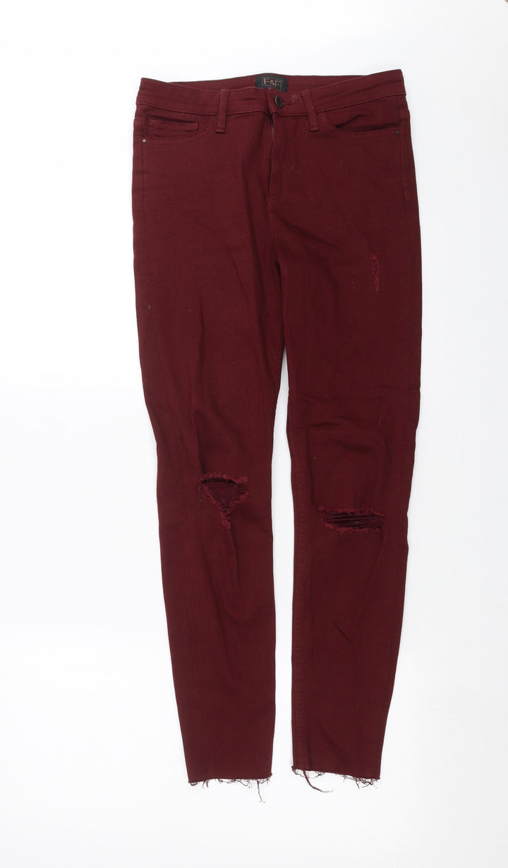 F&F Womens Red Denim Skinny Jeans Size 10 L27 in - Distressed