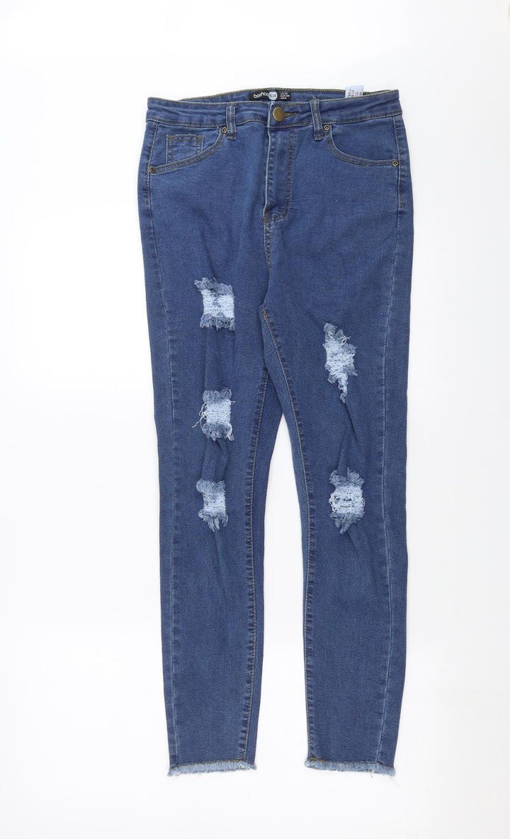 Boohoo Womens Blue Denim Skinny Jeans Size 10 L26 in
