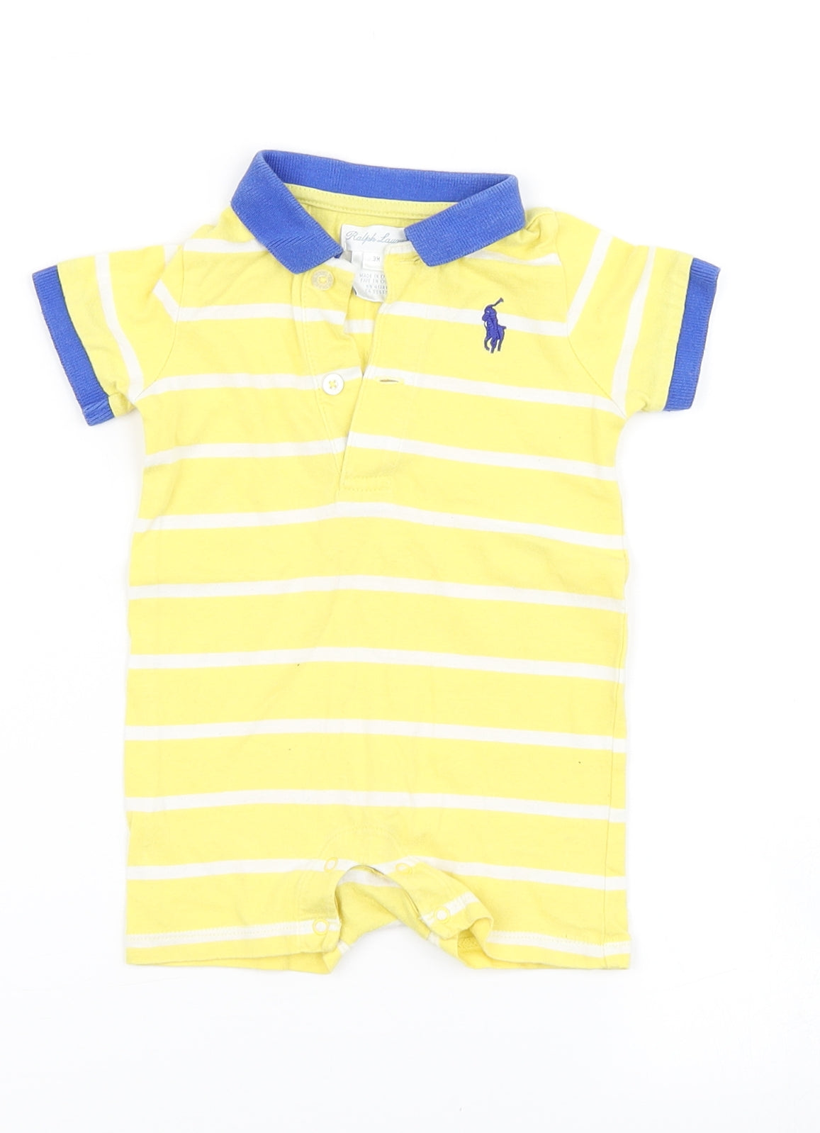 Ralph Lauren Boys White Striped  Romper One-Piece Size 0-3 Months