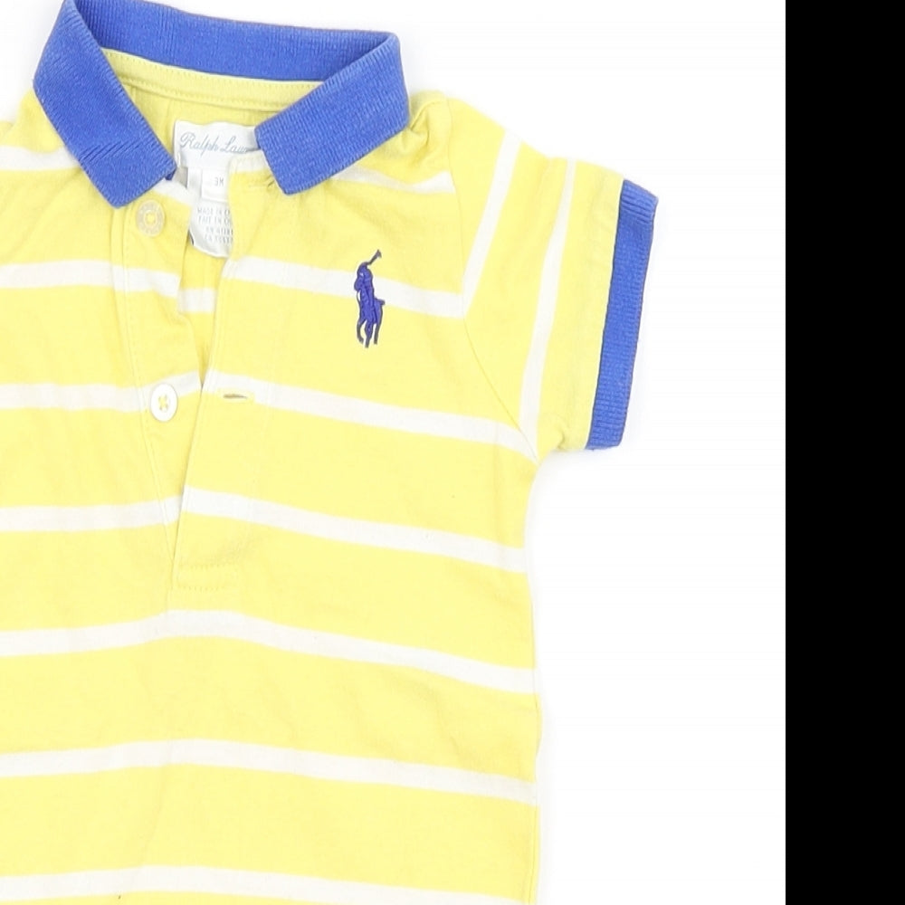 Ralph Lauren Boys White Striped  Romper One-Piece Size 0-3 Months