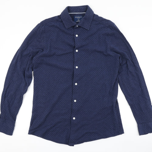 Springfield Mens Blue Polka Dot   Button-Up Size L