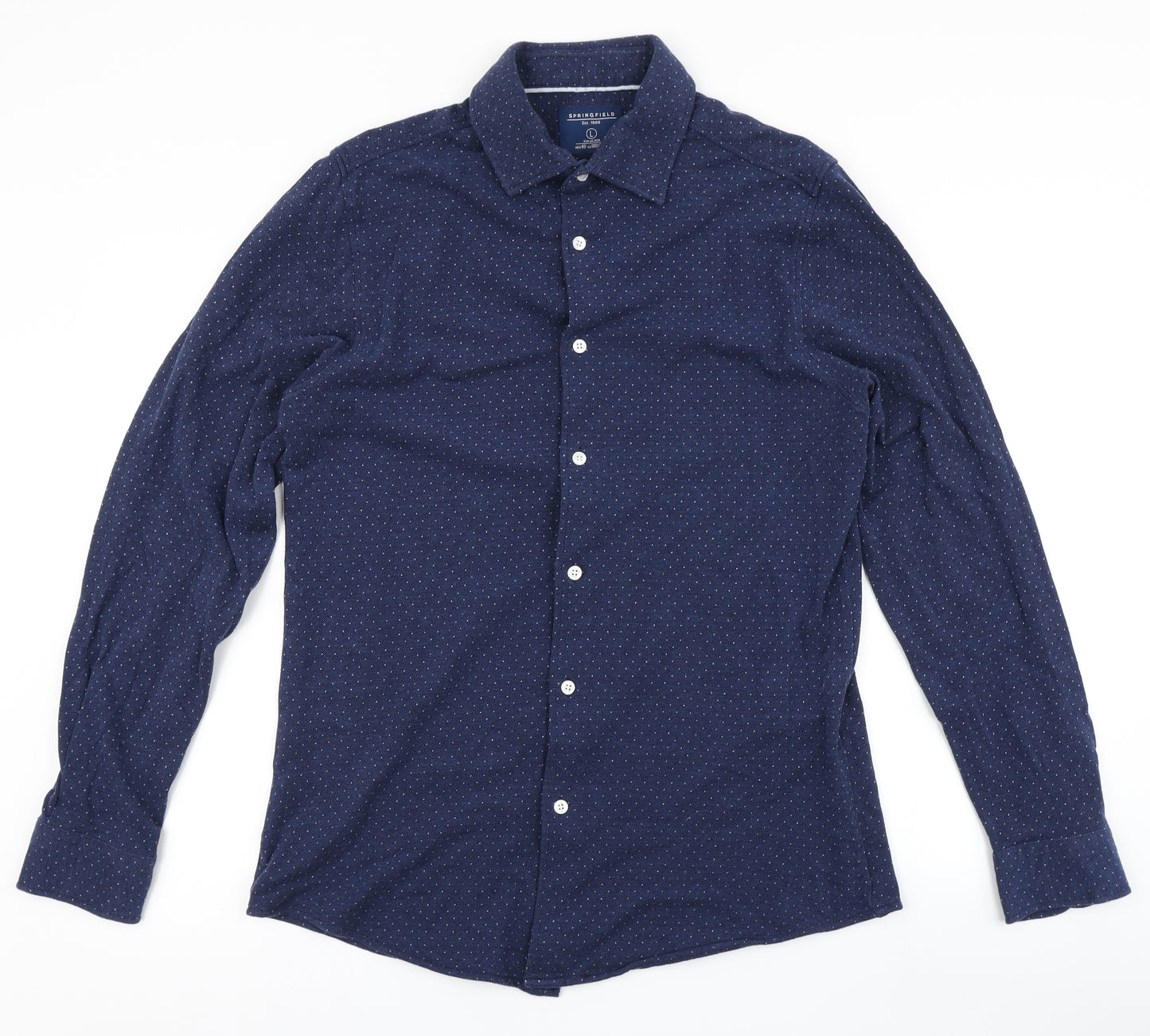 Springfield Mens Blue Polka Dot   Button-Up Size L