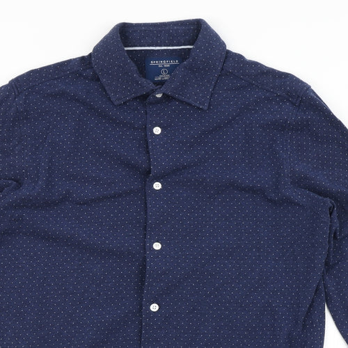 Springfield Mens Blue Polka Dot   Button-Up Size L