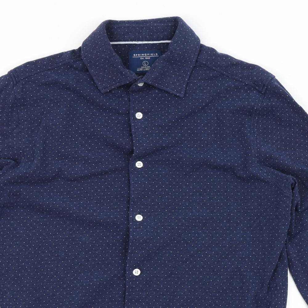 Springfield Mens Blue Polka Dot   Button-Up Size L