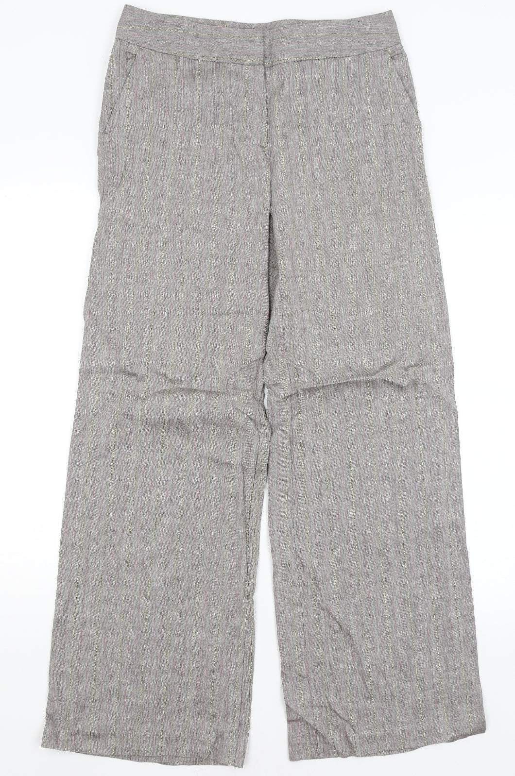 M&S Womens Grey Striped  Trousers  Size 10 L31 in