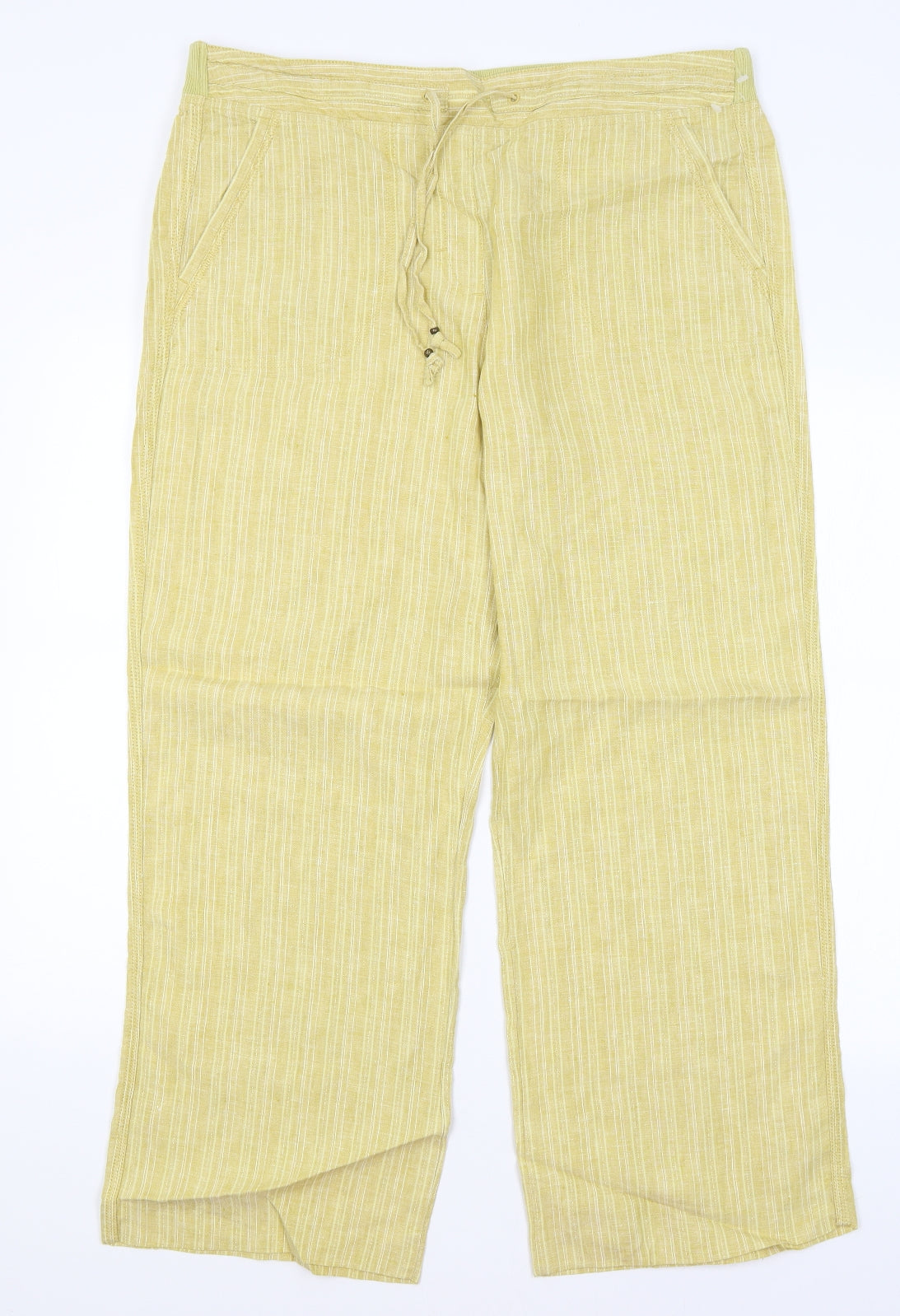 M&S Womens Gold Striped  Trousers  Size 16 L28 in