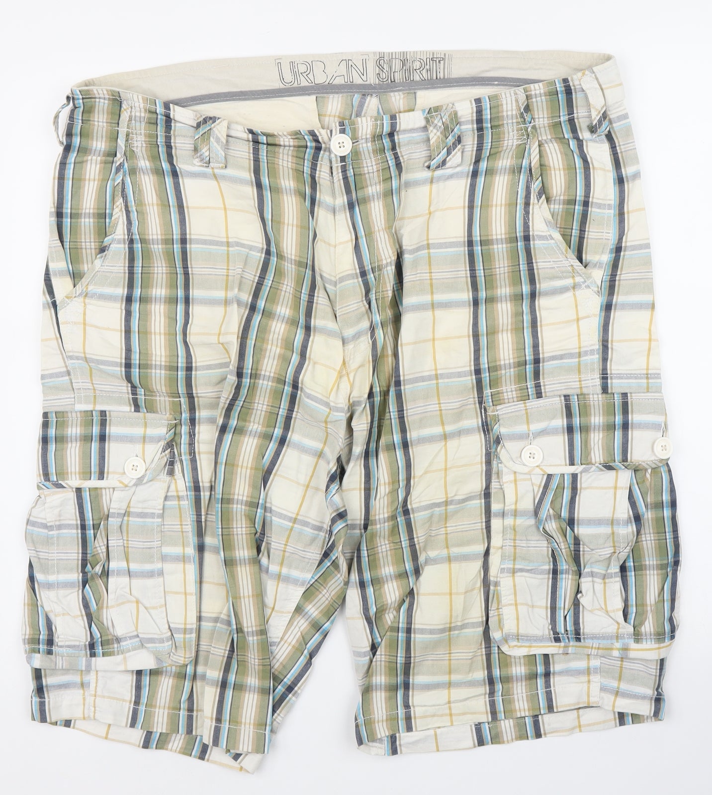 Urban Spirit Mens Green Plaid  Cargo Shorts Size 40 in