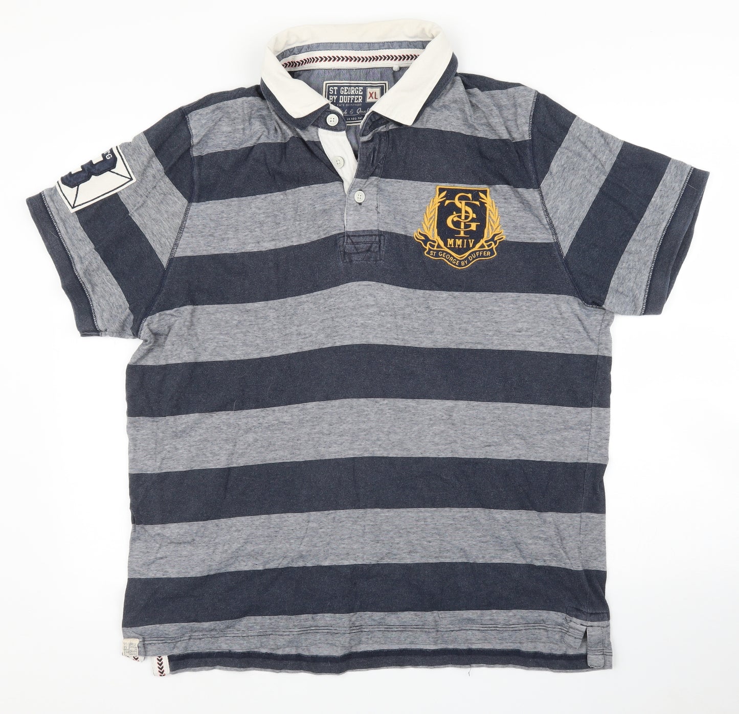 Duffer of St. George Mens Blue Striped   Polo Size XL