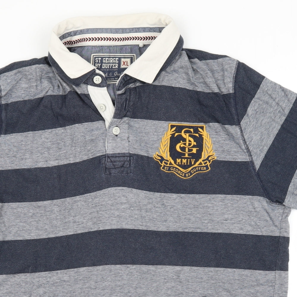 Duffer of St. George Mens Blue Striped   Polo Size XL