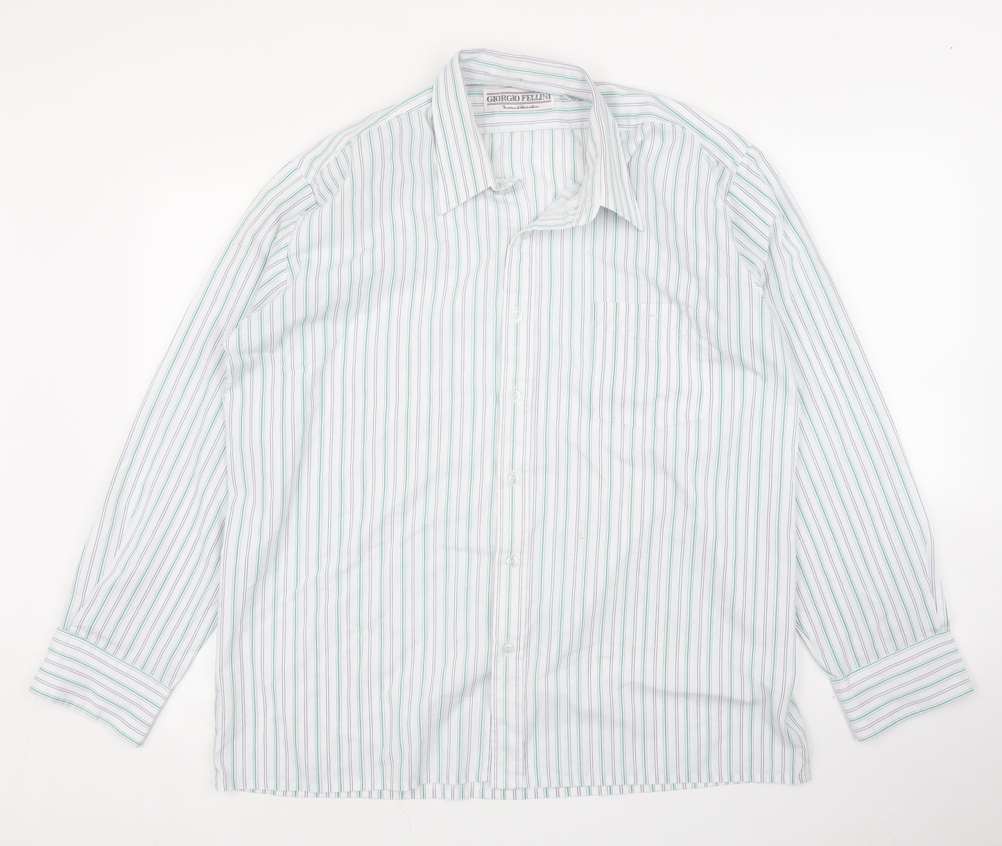 Giorgio Fellini Mens Green Striped   Button-Up Size 17