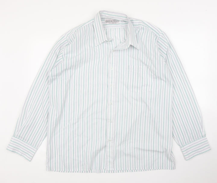 Giorgio Fellini Mens Green Striped   Button-Up Size 17
