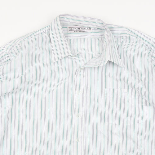 Giorgio Fellini Mens Green Striped   Button-Up Size 17