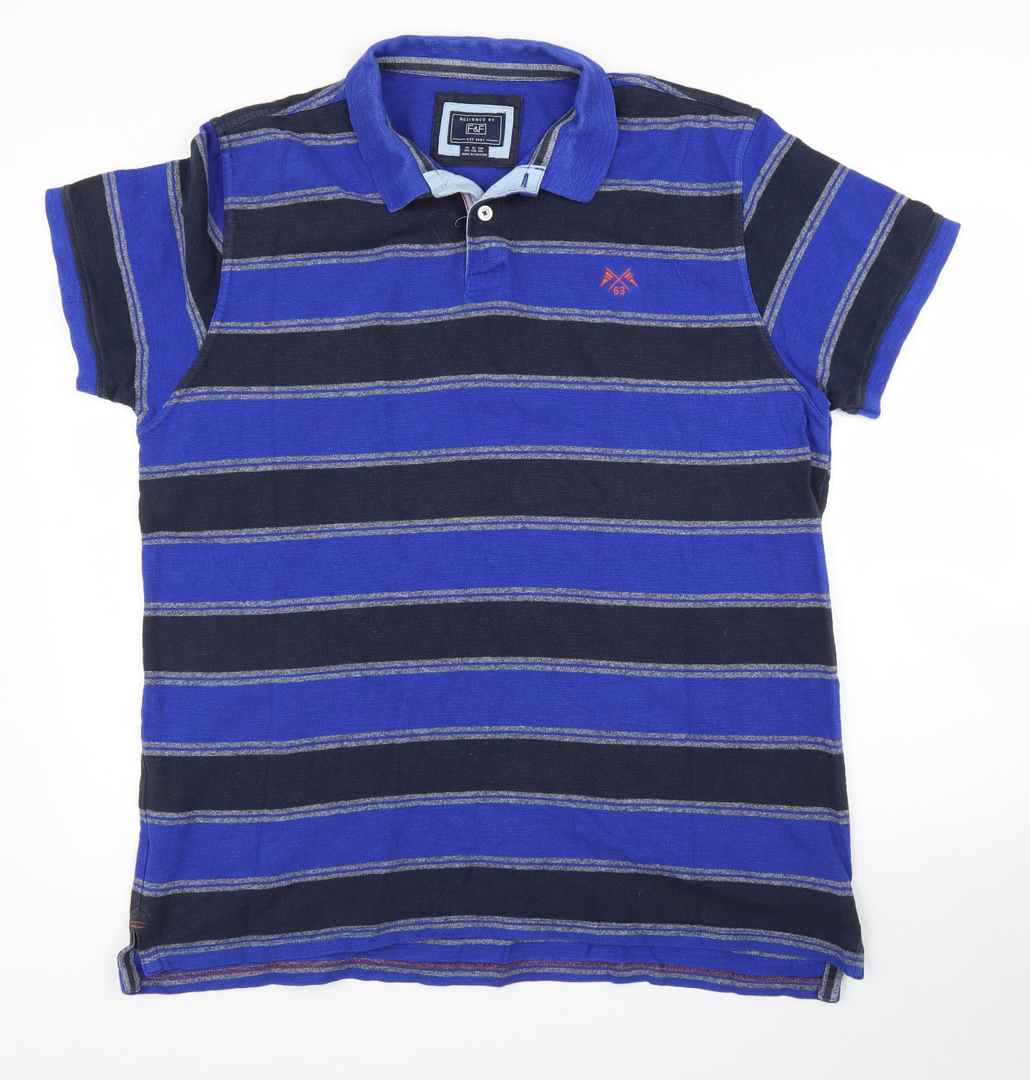 F&F Mens Blue Striped   Polo Size 2XL