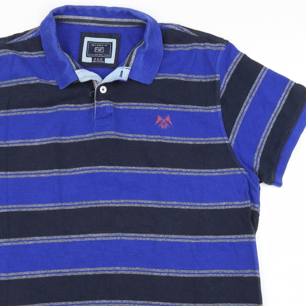 F&F Mens Blue Striped   Polo Size 2XL