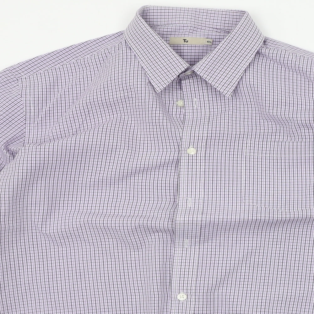 TU Mens Pink Check   Button-Up Size 16.5