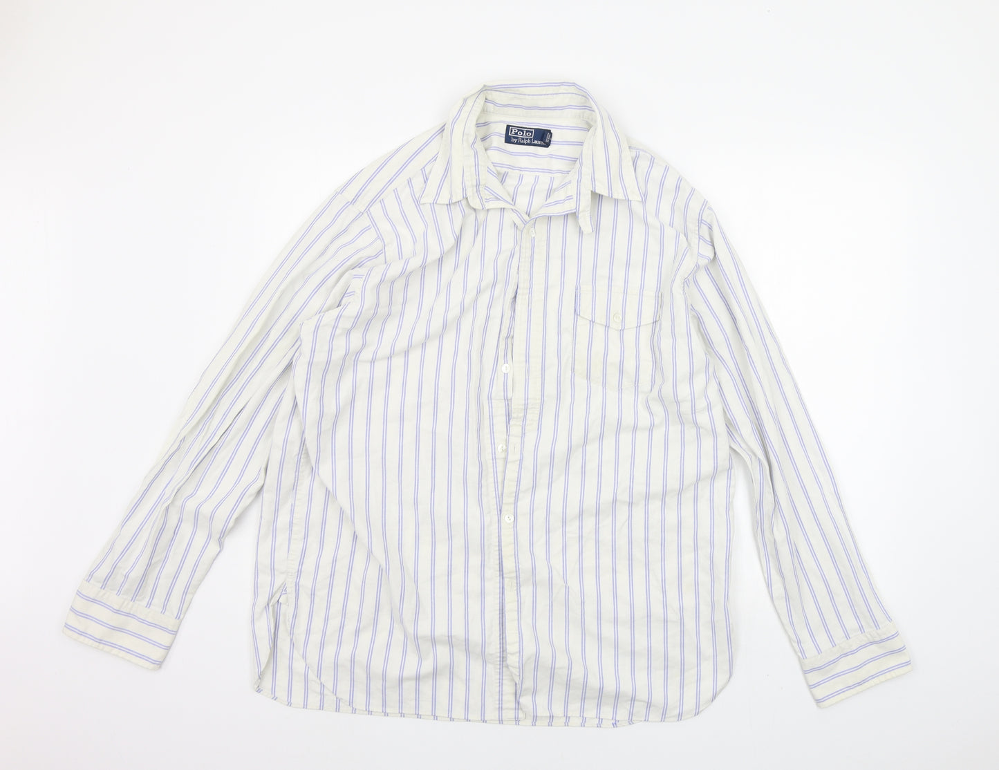 Polo Ralph Lauren Mens White Striped   Button-Up Size L