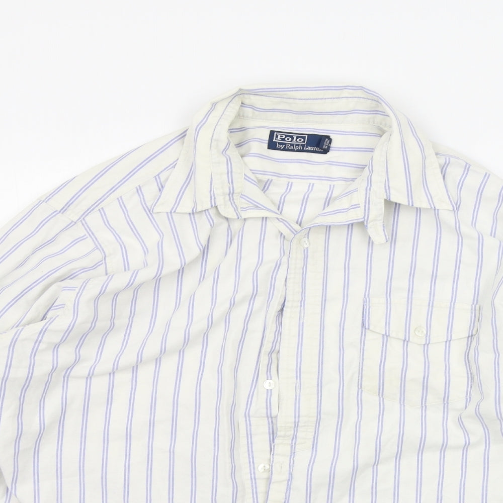 Polo Ralph Lauren Mens White Striped   Button-Up Size L