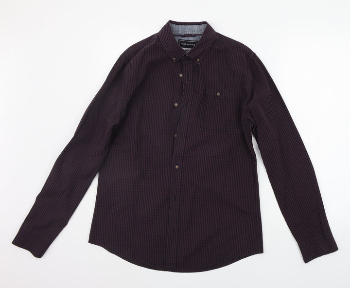 Red Herring Mens Purple Check   Button-Up Size S