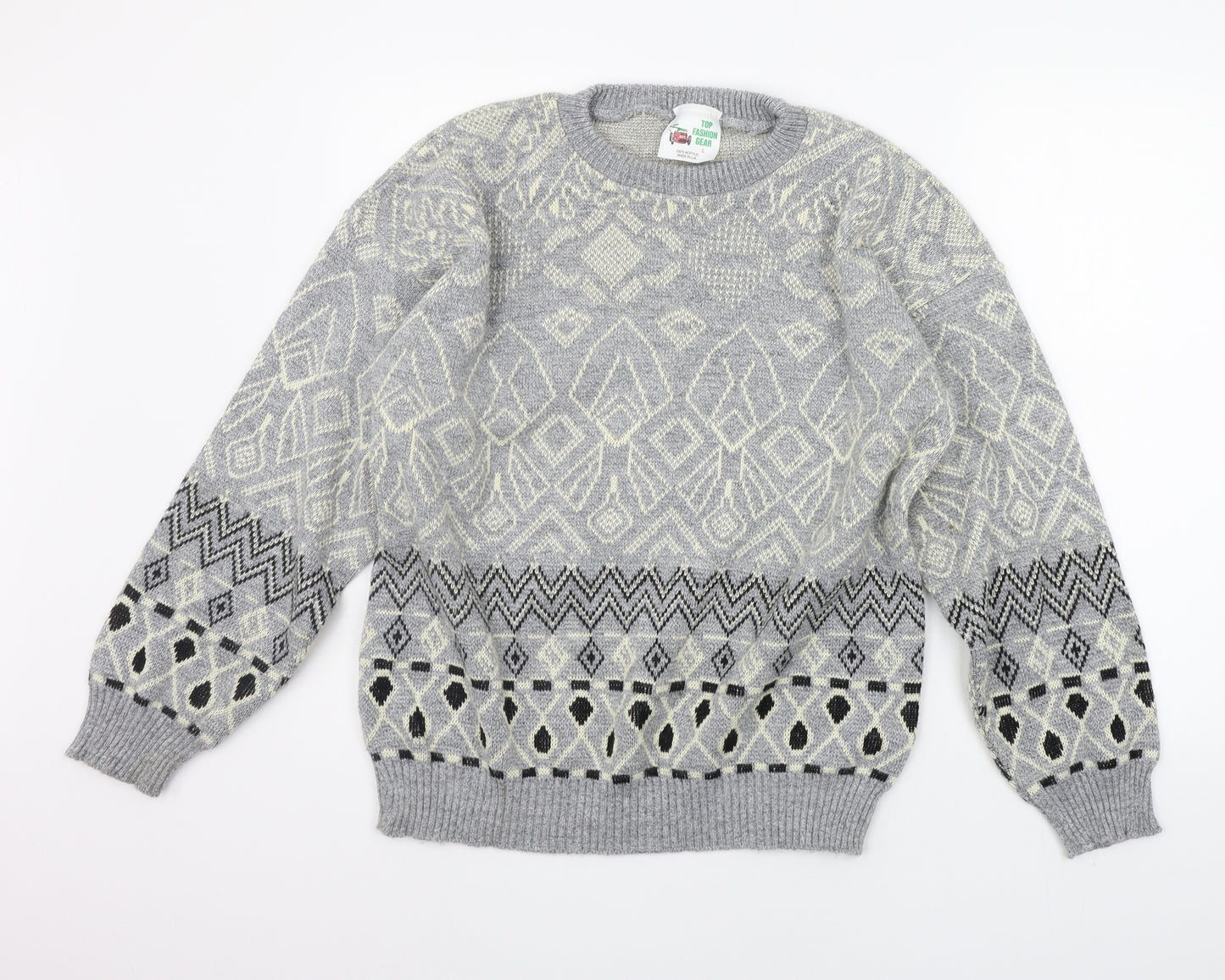 Top Fashion gear Womens Grey Geometric  Pullover Jumper Size L