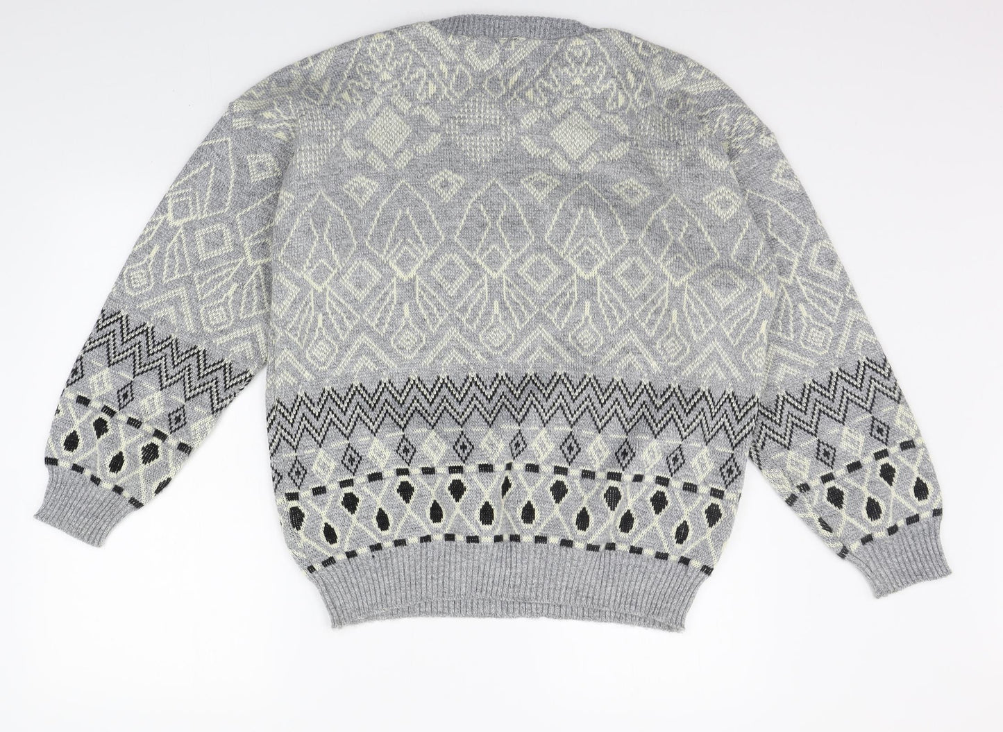 Top Fashion gear Womens Grey Geometric  Pullover Jumper Size L