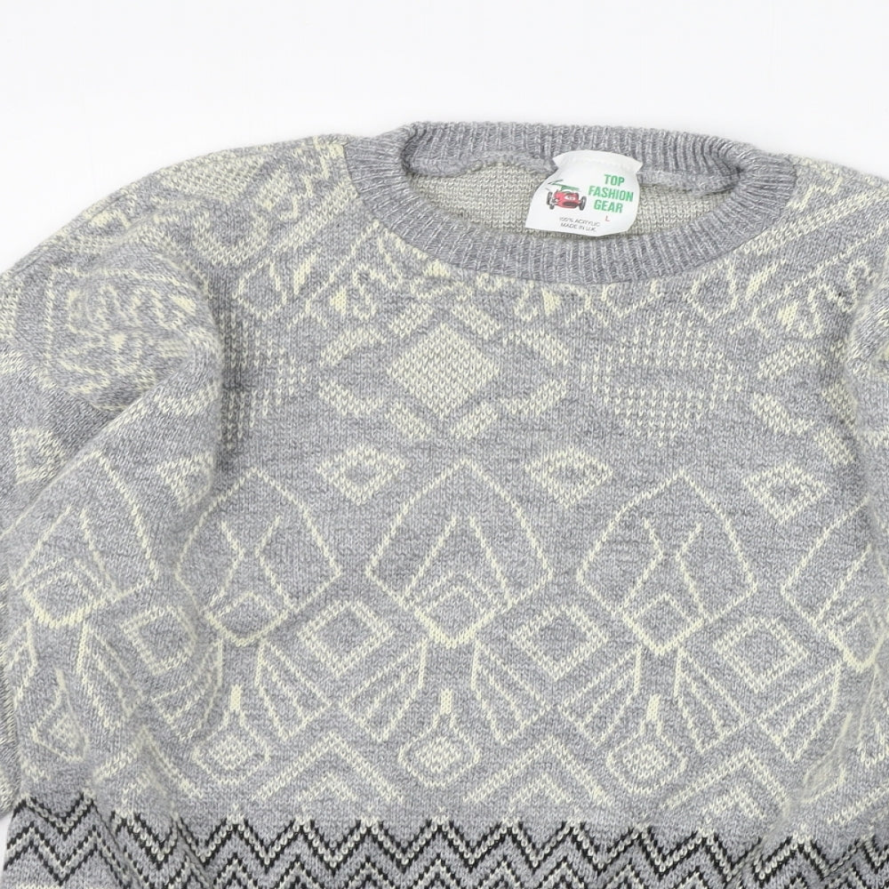 Top Fashion gear Womens Grey Geometric  Pullover Jumper Size L
